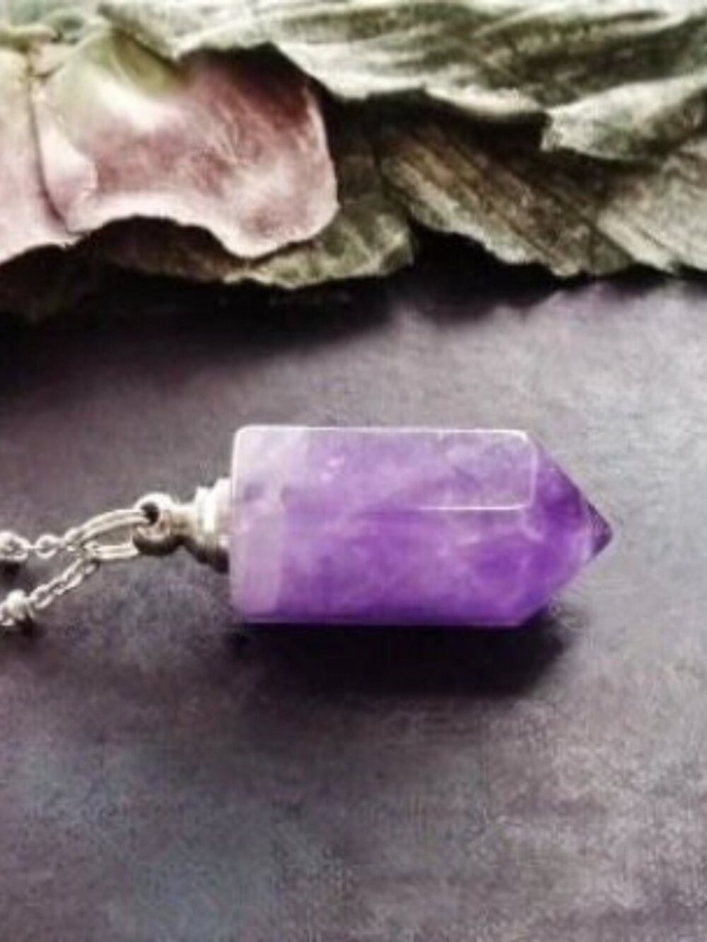Amethyst Purple Crystal Refillable Perfume Bottle Pendant Necklace